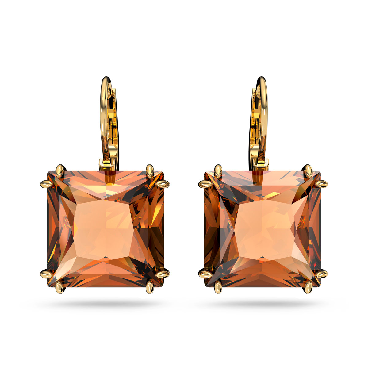 Swarovski Millenia Earrings, Square Cut Crystal, Brown, Gold-Tone Plated